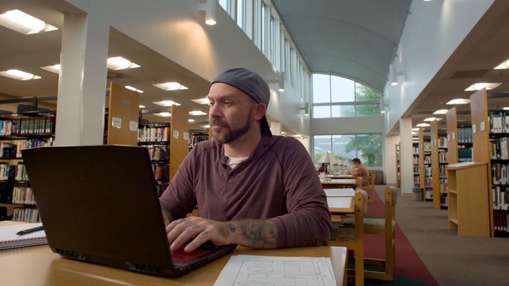 Student in the library